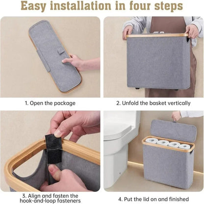 Panier de rangement pour rouleaux de papier toilette WC Design Slim avec Couvercle